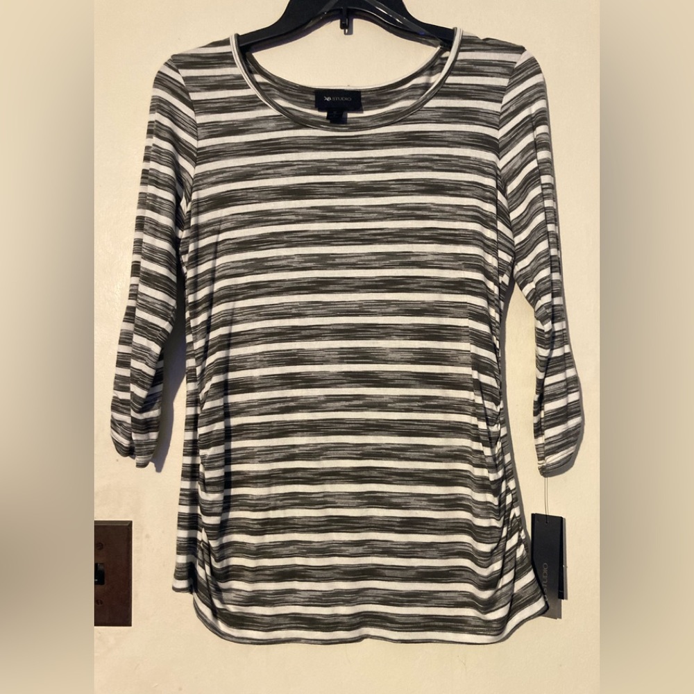 NWT AB Studio Olive Striped Knit, Size Medium